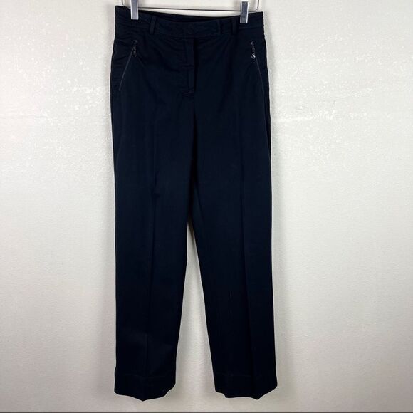 St. John Black Straight Leg Cotton Trousers Slacks Size 4 - Picture 1 of 9